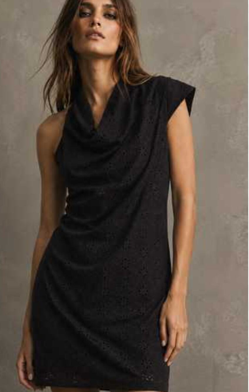 All Saints Amelie Limski Black Cotton Eyelet Mini Cocktail Dress Size 12 Party